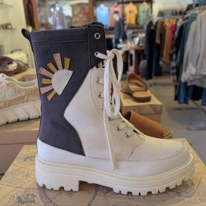 Free People Cream and Black Lace Up Boots